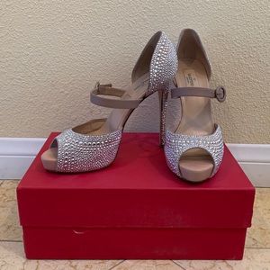 Valentino Nude Silver Rhinestone Heels